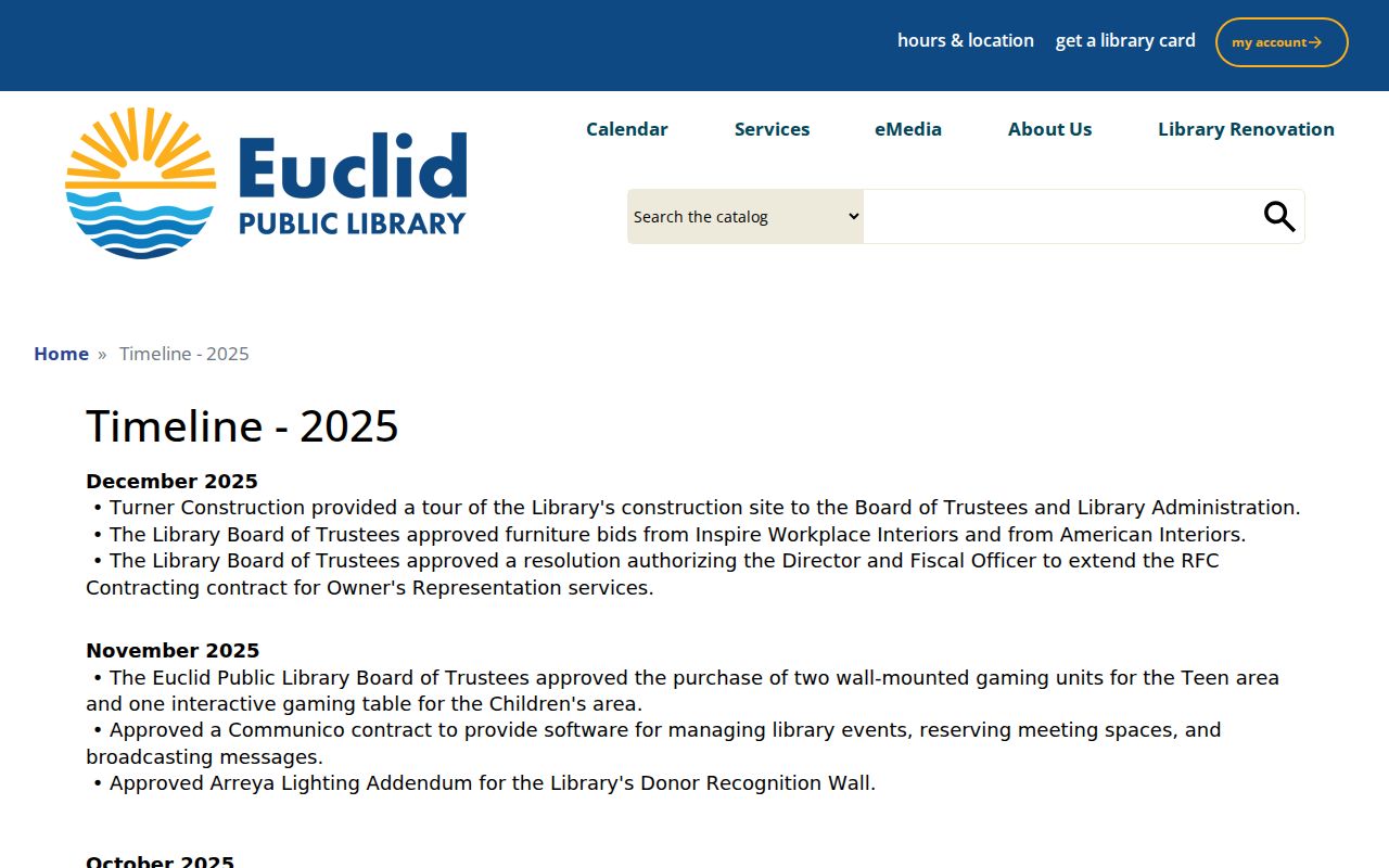 Euclid city directory library renovation access timeline