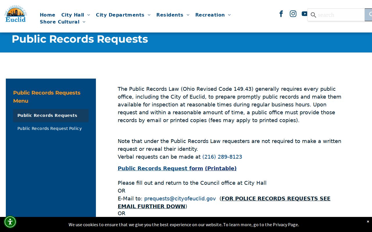 Euclid residents directory public records request form
