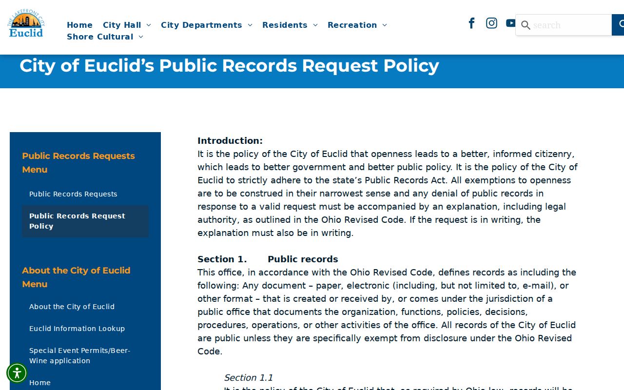 Euclid neighbors city public records policy page