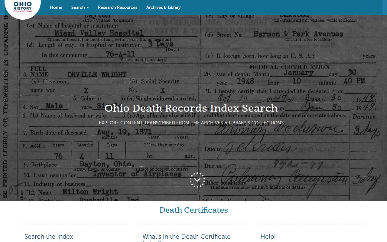 Euclid previous residents Ohio historical death-index research lead
