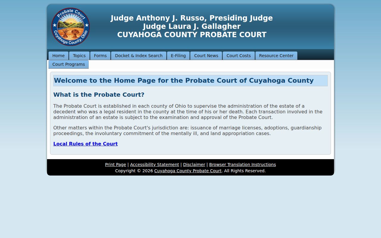 Euclid previous residents Probate Court estate research gateway