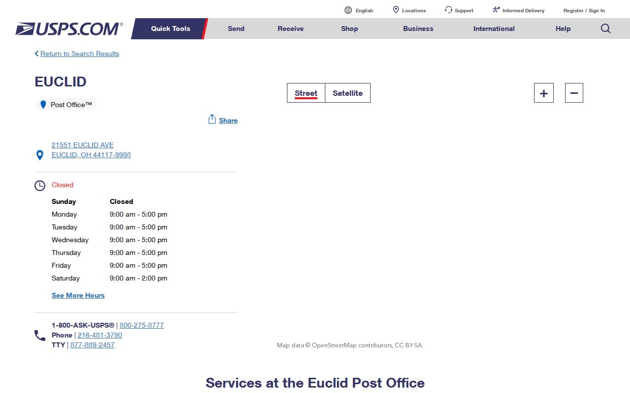 Euclid ZIP code directory USPS 44117 Post Office details